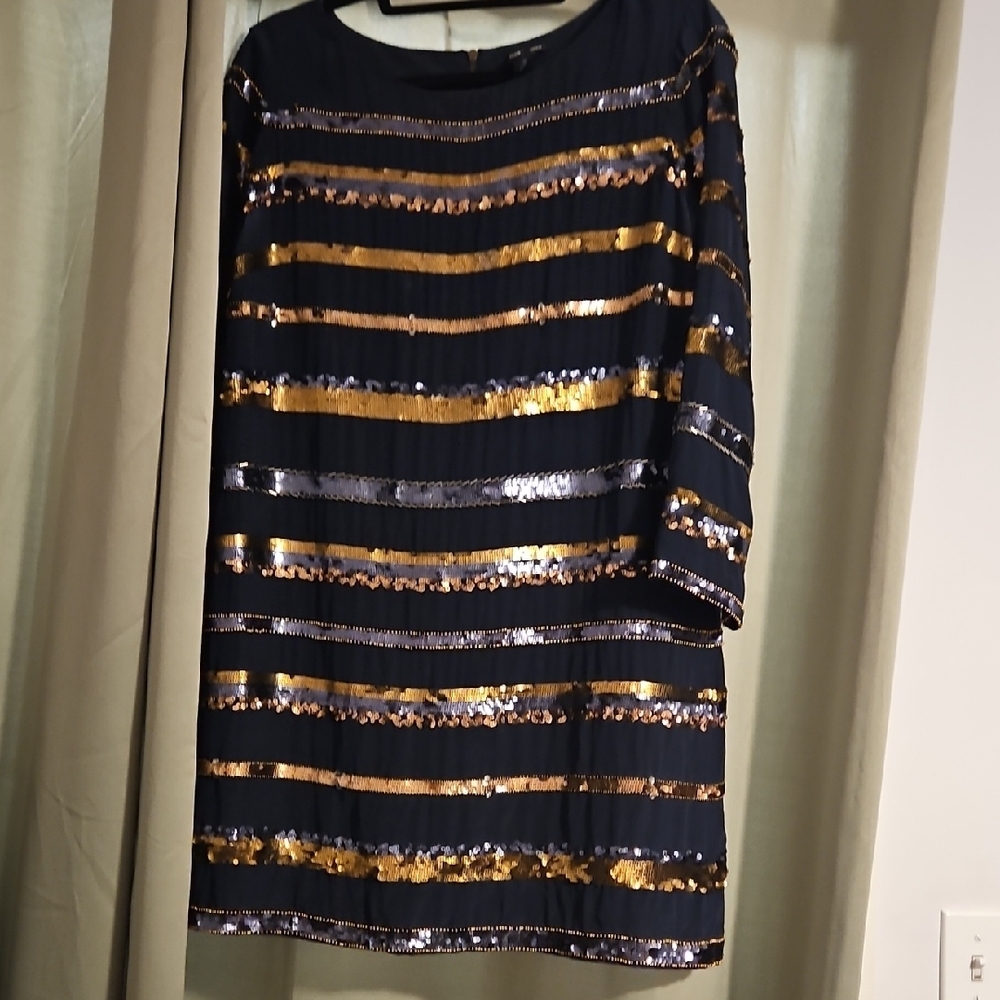 Club Monaco Blue and Gold Sequin Sheath Dress